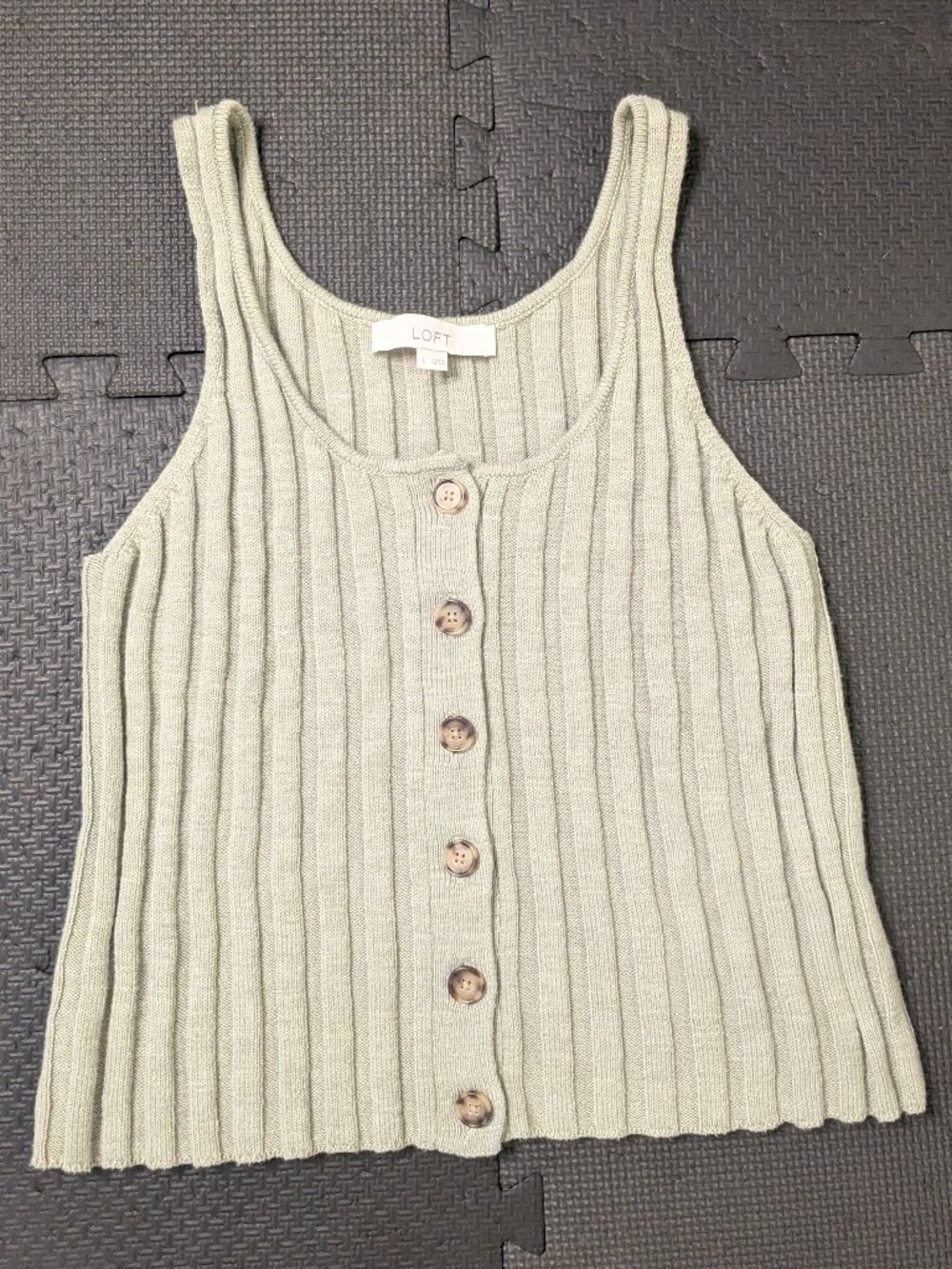 Loft knit tank top sage green large boho button front cotton blend Width: 15" L